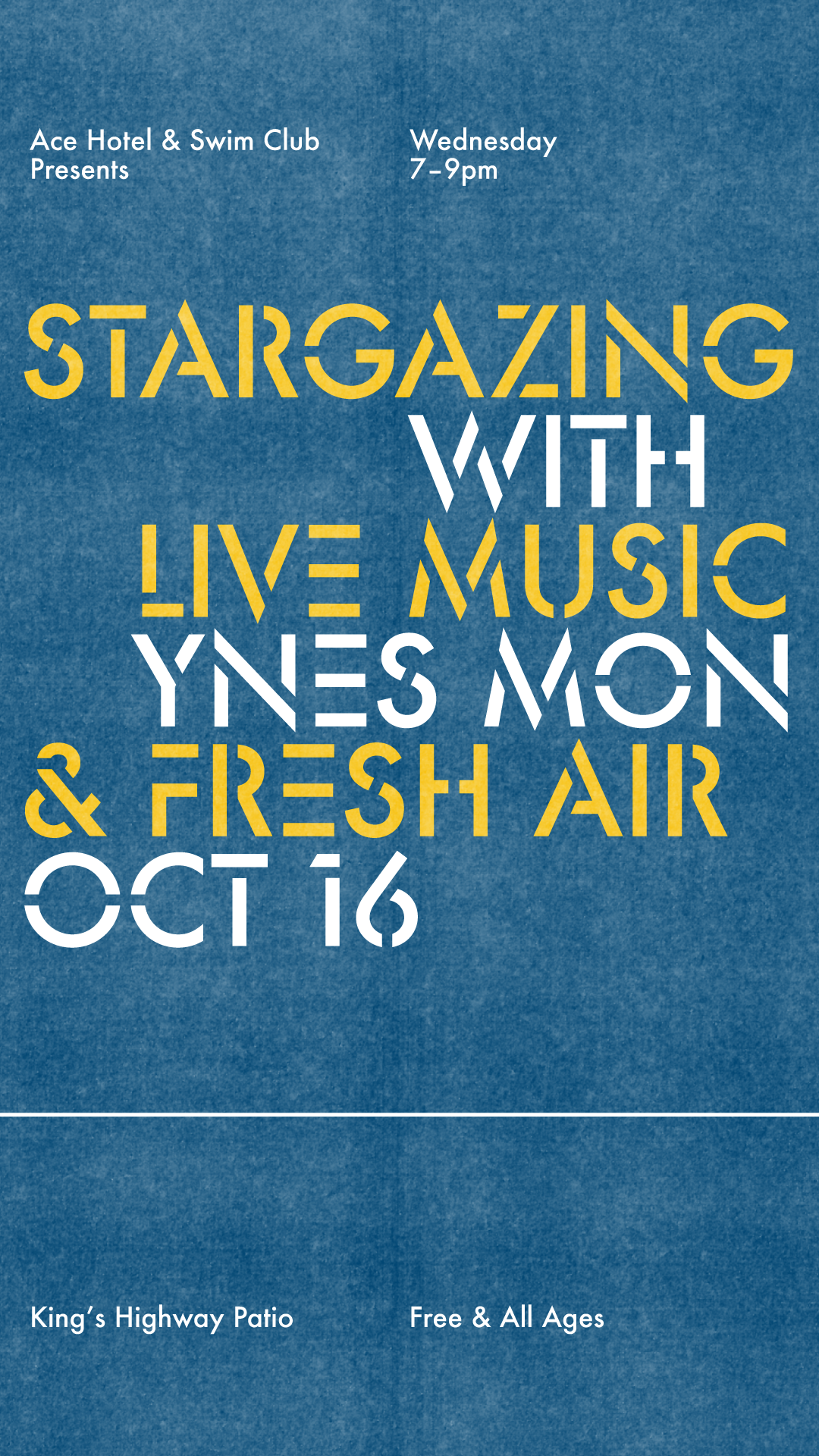 Graphic that reads sargazing live music and fresh air with Ynes Mon Oct 16